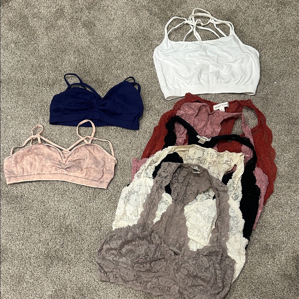 Cotton and Lace Bralette Set - White, Navy, Pink, Red, Black, Cream, Brown